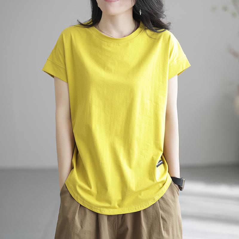 

Casual Label Retro Short-sleeved T-shirt for Women Loose and Slim Temperament Age-reducing Hollow Base Shirt for Spring and Summer Top for Women 3XL