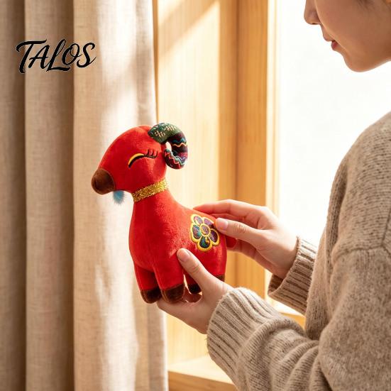 Soft Polyester Plush Decor Chinese New Year Goat Ornaments, Zodiac of Stuffed Lucky Wealth Symbol Dolls, Embroidery Hanging for Spring Festival, Party
