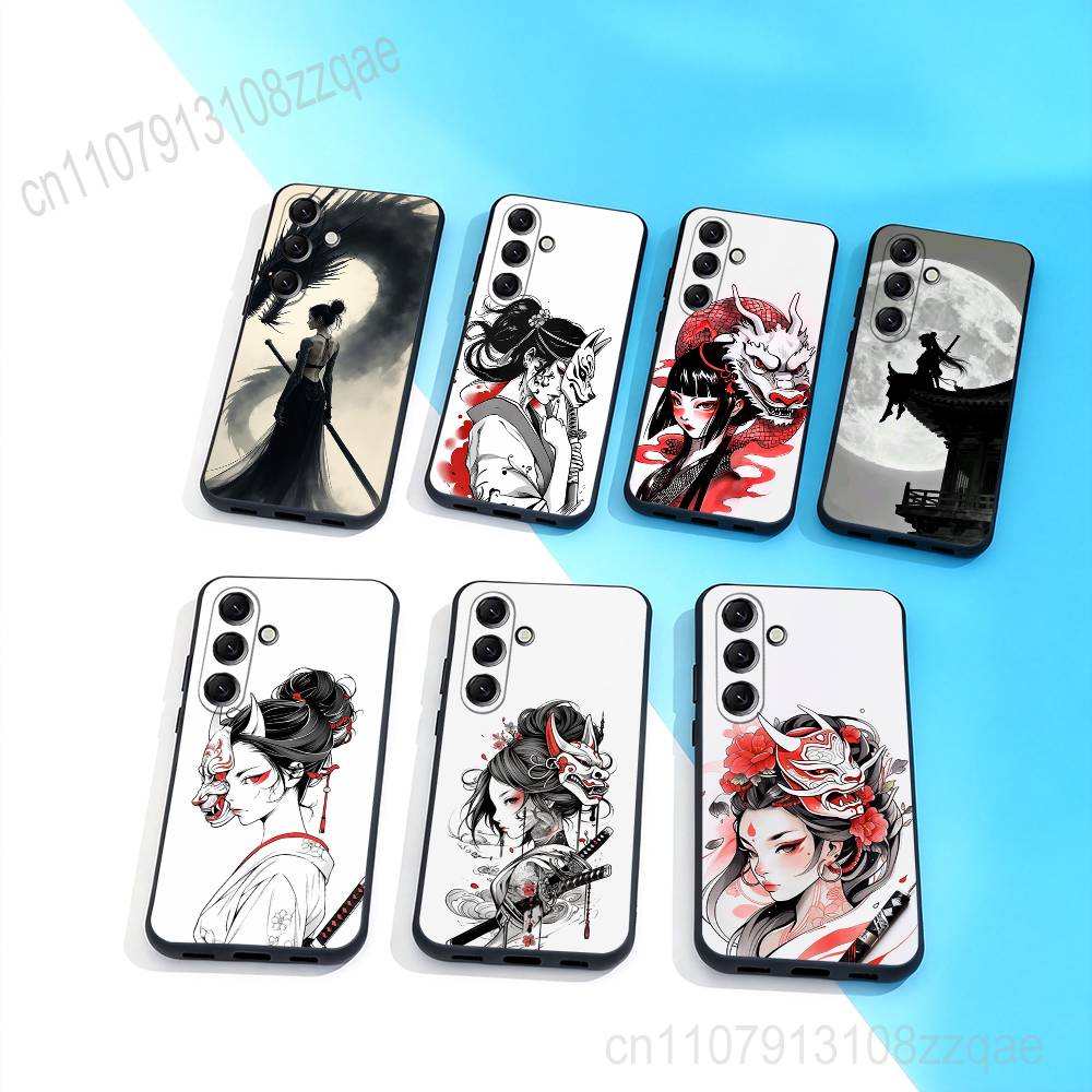Samurai Krieger Geisha Coole Handyhülle Für Samsung Galaxy A 73,72,51,53,52,71,22,5G,Note,J7,8,9 Weiche Präzise Lochung Schwarze Hülle
