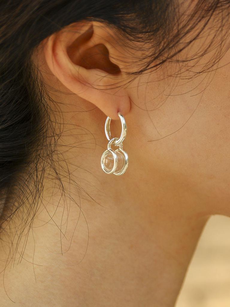Ound Stem Stone Hoop Earring-L