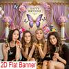 2D Elegant Purple Butterfly Birthday Backdrop Banner Floral Curtain Happy Birthday Party Decor Background