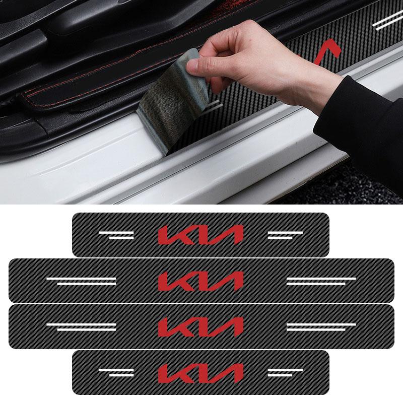 IBGI9 4Pcs Carbon Fiber Car Door Sill Protector Threshold 3D Stickers For KIA Sportage Rio 3 4 Ceed JD Picanto Soul Stonic Niro K5