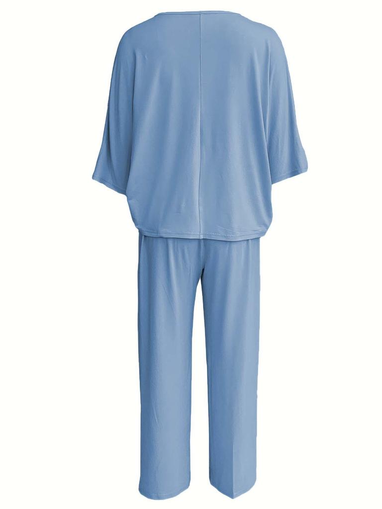 V-Neck Batwing Sleeve Casual Two-Piece Set with Wide-Leg Pants (2025) Women's Fashion