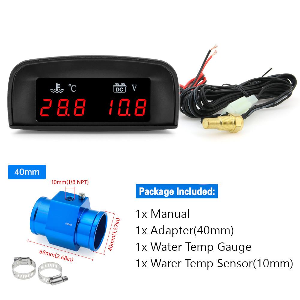 LCD Digital Car Truck 2 In 1 Water Temp + Voltmeter Gauge +10MM Coolant Temperature Sensor For 12V/24V Vehicle Car Gauges Meter