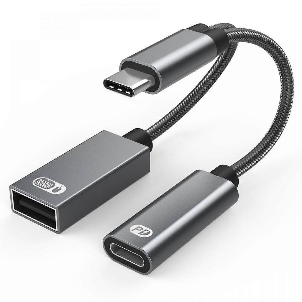 USB C to USB Adapter OTG and Charger Cable, 2 in 1 USB-C Splitter with 60W PD Charging Type C OTG and USB A Female Port Compatible with Chromecast Goo
