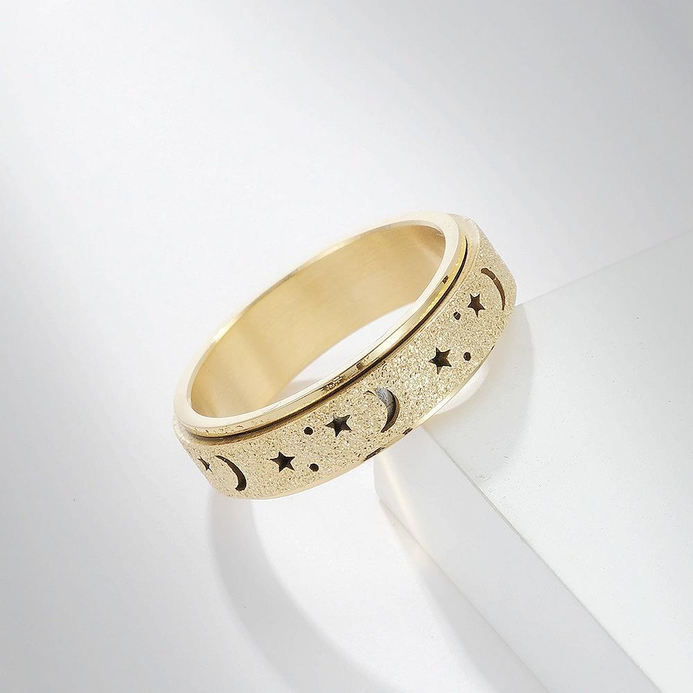 Star and Moon Ring, Hollow Rotating Decompression Anti-anxiety Ring, Popular Hand Jewelry Neutral
