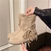 Fashion Women Ankle Boots Lace Up Shoes 2025 Autumn Fashion Suede Flat Bottom Casual Chelsea Short BotinesRetro Tassel Bow Botas Mujer