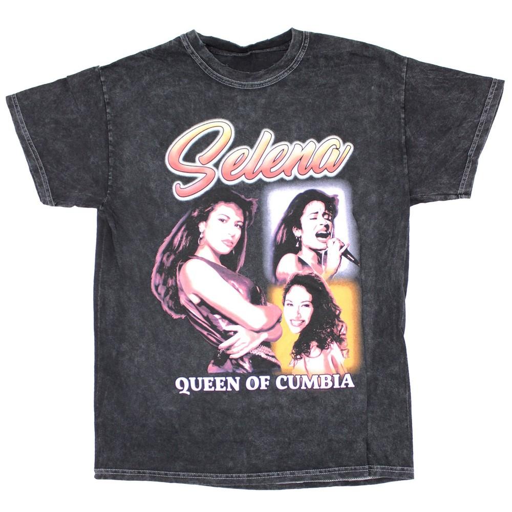 Men's Selena Queen of Cumbia StonewashTee Tie Dye T-shirt  Black