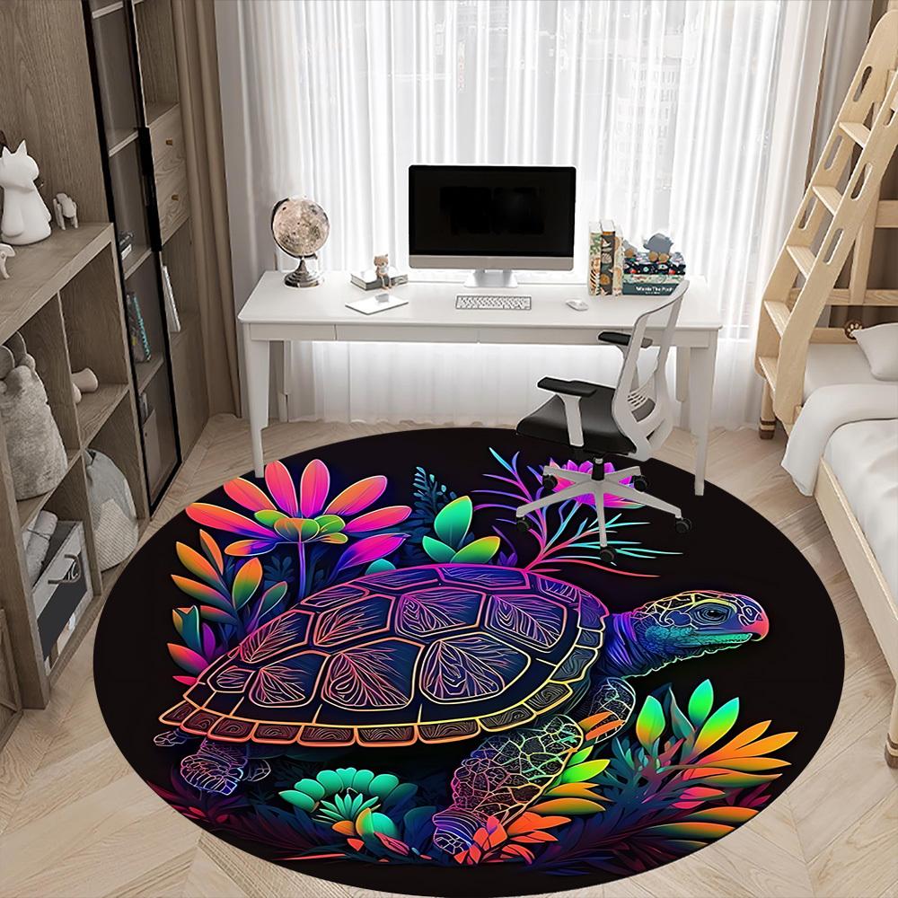 1pc Turtle Garden Office Round Area Rug, Indoor Mat Suitable ForOffice, Under Office Chairs Bedroom Living Room Home Decor, Room Deco  D096