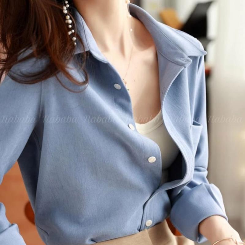 Navava Women Casual Simple Wool Long Sleeve Shirt Nb2383
