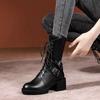 Winter New Thick Heel Cotton Boots Women's Fashion Round Head Front Strap Buckle Thick Sole Non-slip Mid-calf Boots