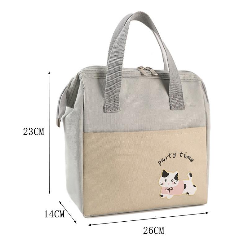 Cute Insulated Lunch Bag For Students With Carry Handle Animal And Letter Prints For School And Travel