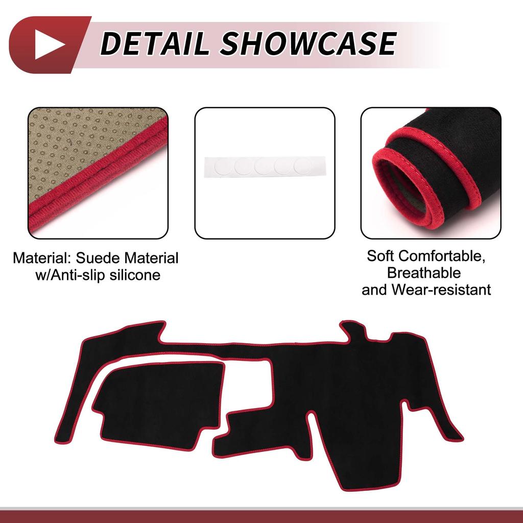 HEROFFIX Armaturenbrettmatte mit Mittellautsprecher für Nissan Roox Serie 40 Innenraum Armaturenbrett Schutz Innenraum Sonne Wildleder Schwarz mit Rot Set