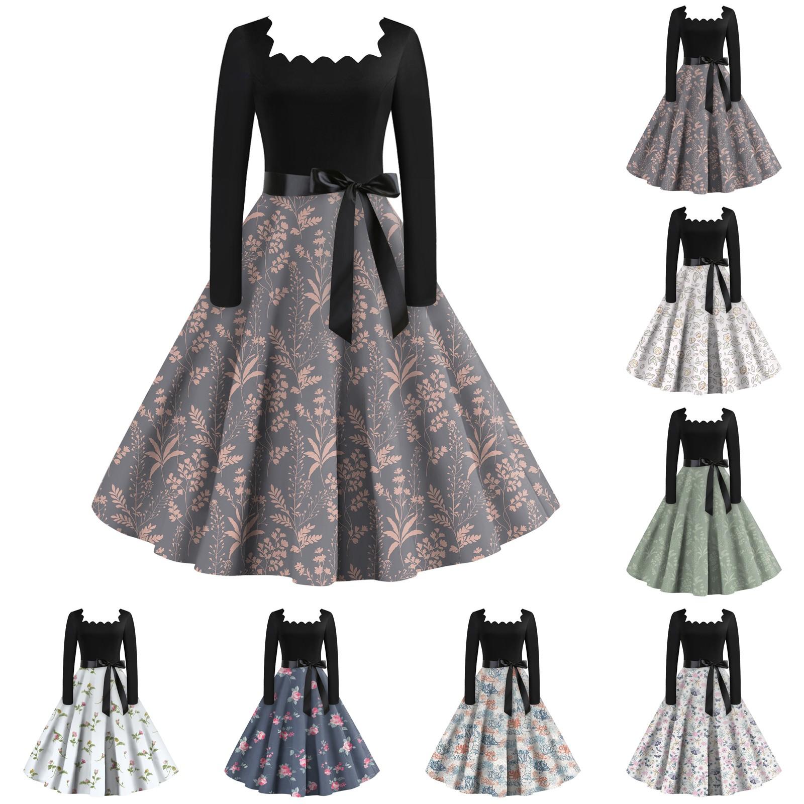 

Женское модное повседневное облегающее платье с квадратным вырезом и цветочным принтом с длинными рукавами