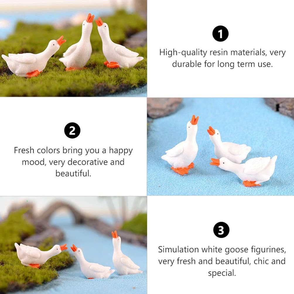 Amosfun 3 Set of White Goose Figurines Miniature Goose Figurines Animal Figures Decoration Toy House Courtyard Lawn Office Miniature Landscape