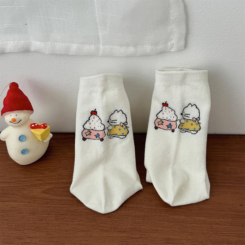 

1 пара модных повседневных чулок средней длины с рисунком кота, милые носки из полиэстера для женщин и девочек, универсальные дышащие носки