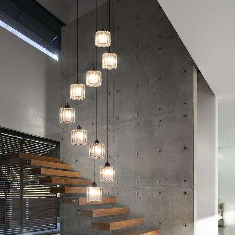 Crystal Stairway Chandelier for Duplex Loft and Villa Living Rooms