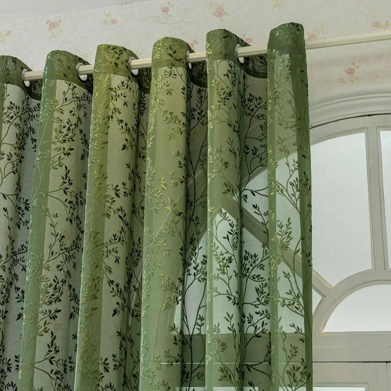 1pc Branch Embroidery Sheer Curtain 1PC Vintage Design with Grommet Hanging for Living Room Bedroom Balcony Kitchen Ready Made