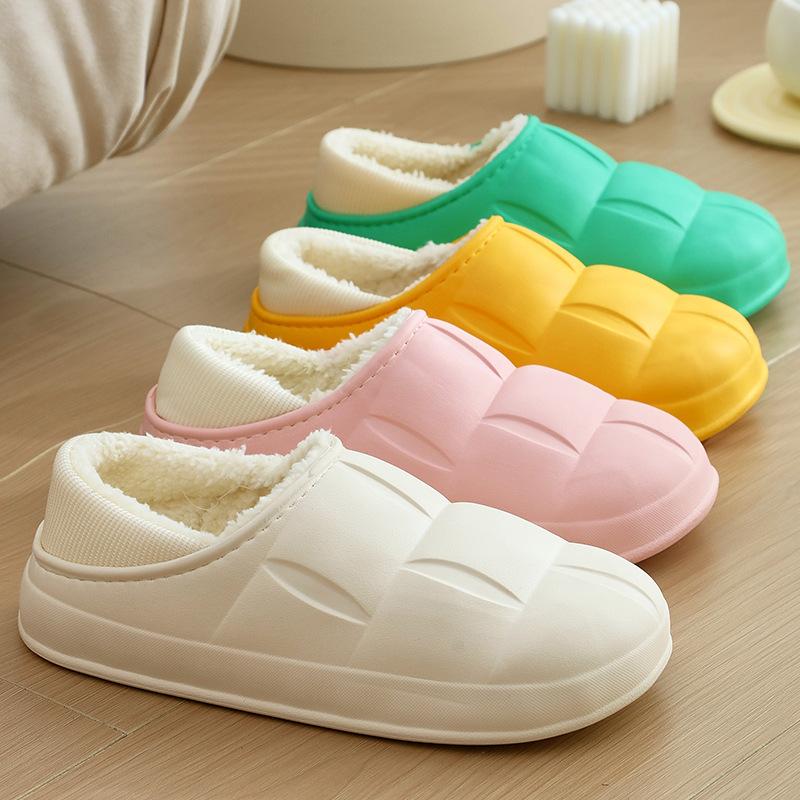 Waterproof Home Petal Cotton Shoes Autumn and Winter Warm Couple Thick-soled Bag and Velvet Slippers