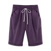 Women's Comfortable Linen Casual Beach Shorts Loose Solid Color Fifth Pants with Pockets