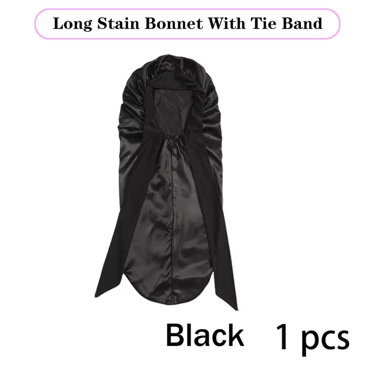 

Мягкая шелковистая длинная атласная шапочка для натуральных волос и вьющихся волос, очень большая шапочка для волос с завязкой для комфортного ночного сна, 1 шт. чёрный