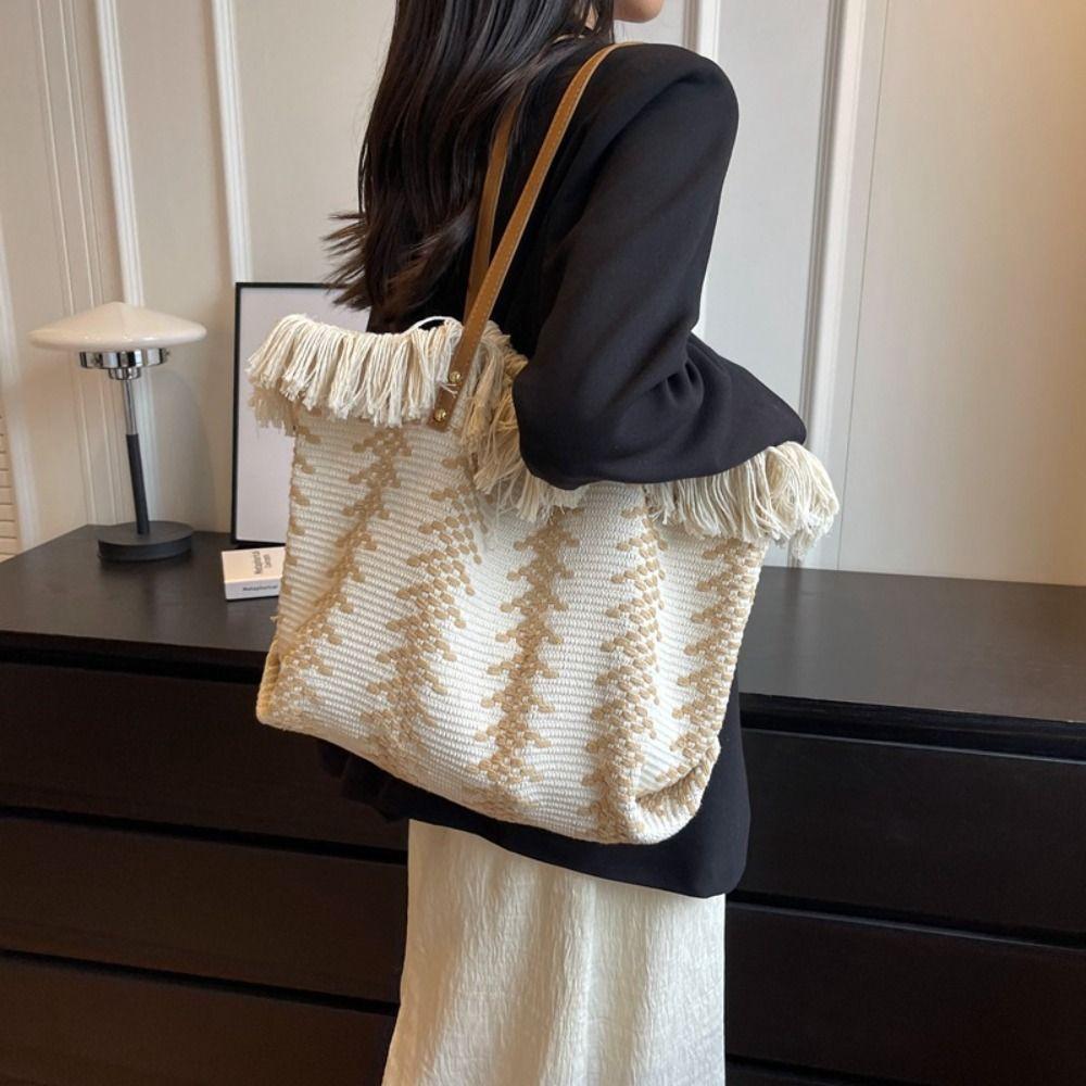 Embroidery Straw Bag Handbags Weave Tote Bag Casual Tassel Shoulder Bag  Women