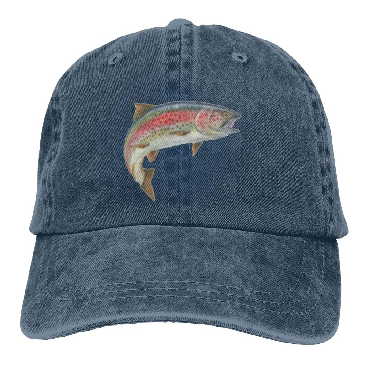 

Rainbow Trout Baseball Cap Funny Animal Outdoor Sports Hot Sale Washed Trucker Hat Couple Women Casual Design Snapback Cap One Size темно-синий