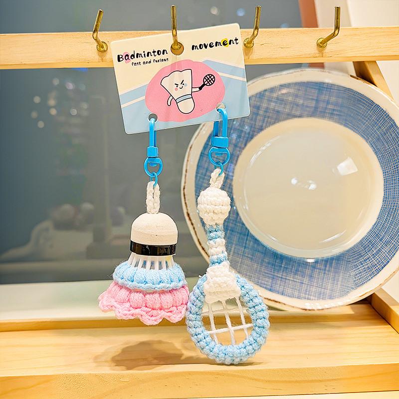 Pendant Crochet Badminton With Racket Keyring In Plush Material For Bag Decor