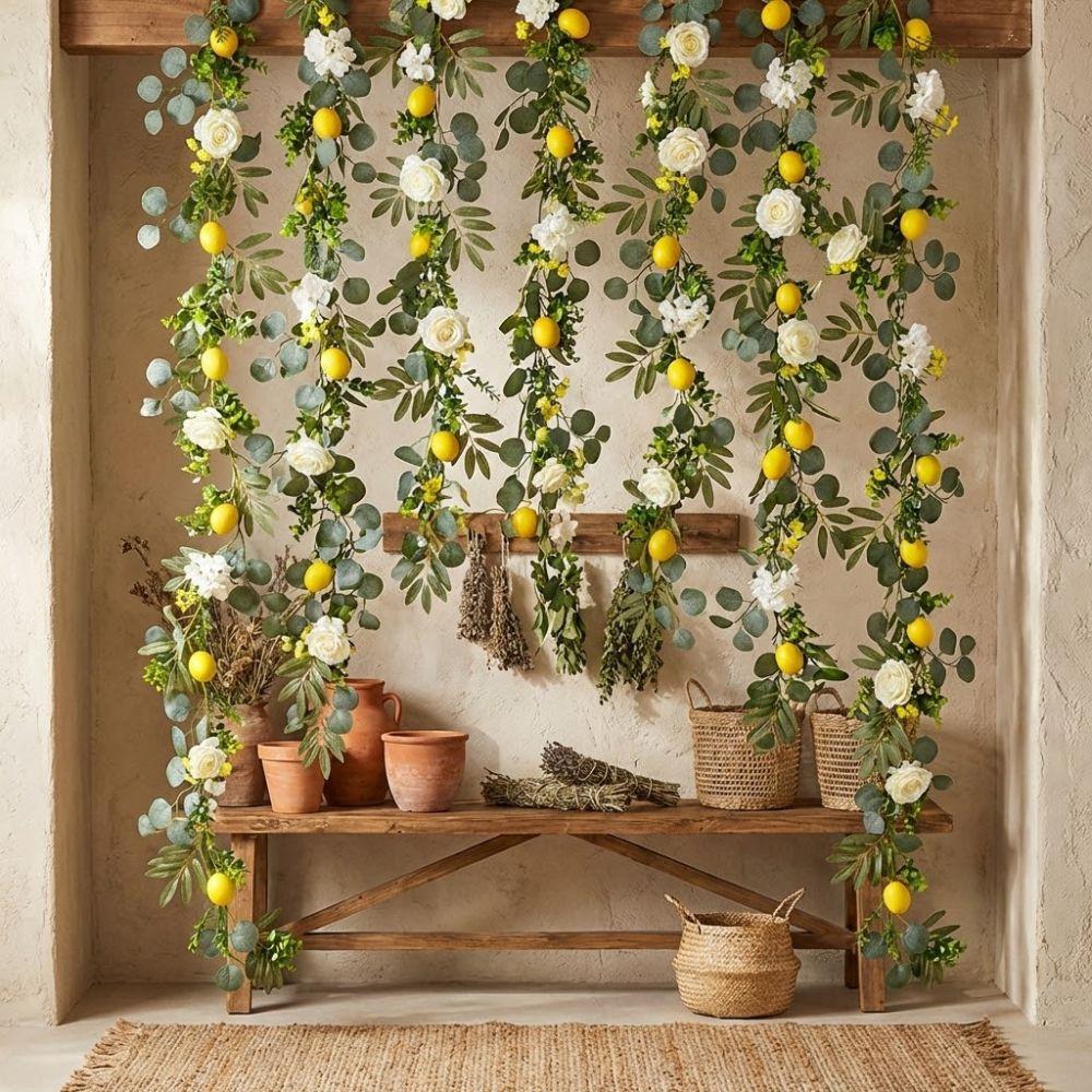 Greenery Artificial Lemon Garland Realistic Simulation Lemon Vine Faux Lemon Wreath  Outdoor Decor
