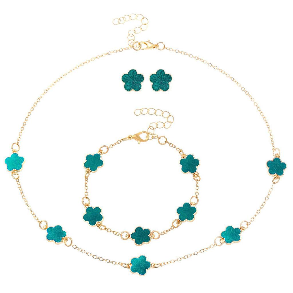 Elegante Conjunto de Joias de Trevo de Quatro Folhas: Pulseira, Anel e Colar de Alta Qualidade