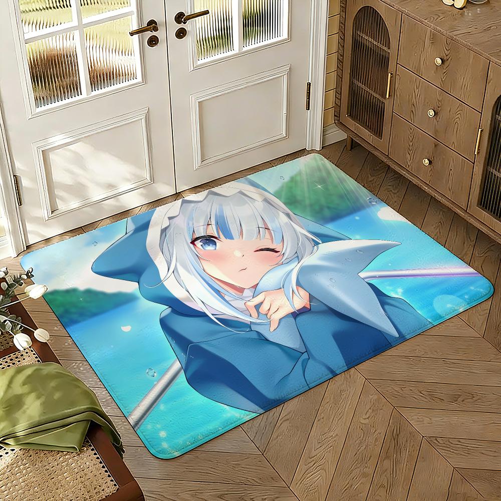 Anime G-Gawr G-Gura Floor Mat Soft Thickened Absorbent Non-Slip Bedroom Living Room Door Mat Home Decor Flannel Rugs