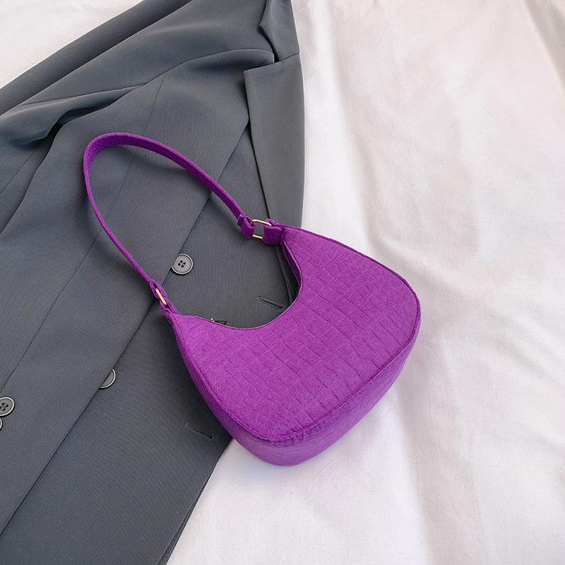1Pcs Casual Solid Color Handbag For Daily Travel Women'S Stone Pattern Underarm Shoulder Tote Bag With Felt Material