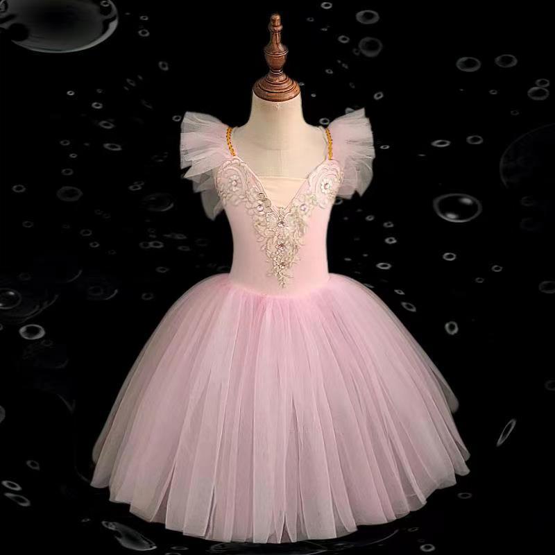 Mädchen Professionelles Ballett Tutu Langes Kleid Kinder Weißer Schwan Ballettkleid Aufführung Tanz Ballerina Kostüm Kinder Für Mädchen 150 rosa