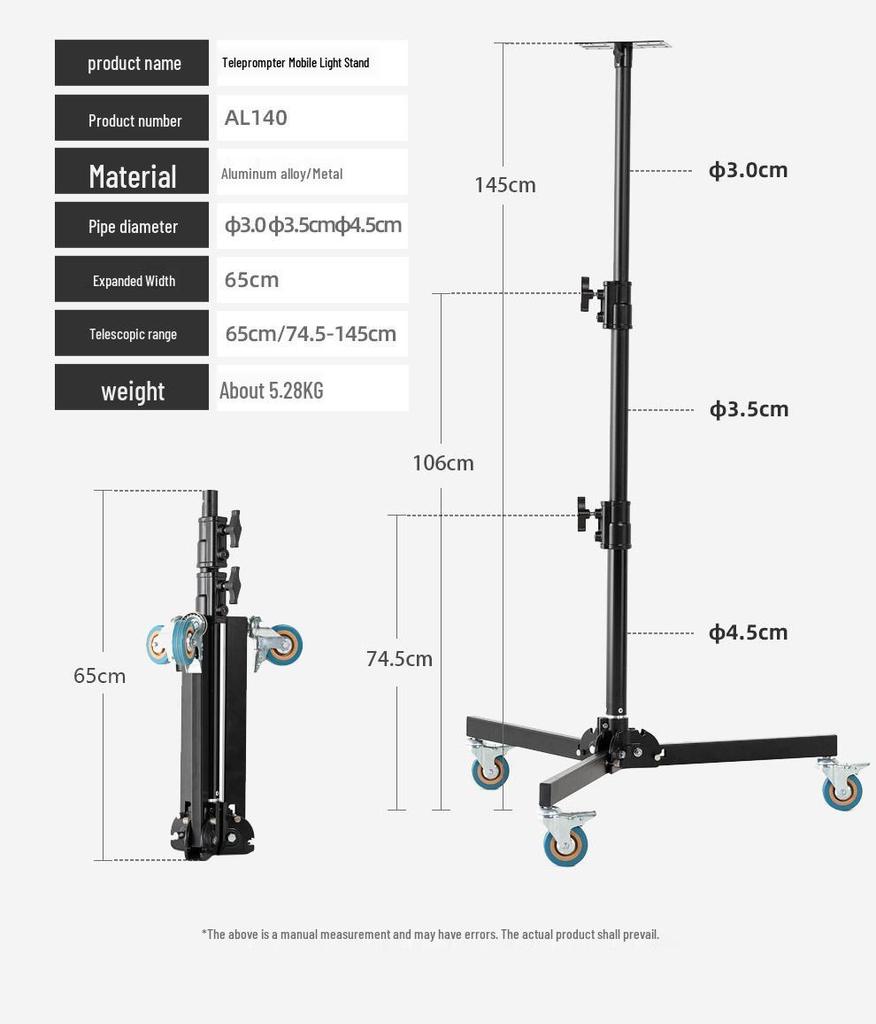 8AMBITFUL Wheeled Light Stand for Live Streaming, Online Classes, and Video Recording with T22 Teleprompter