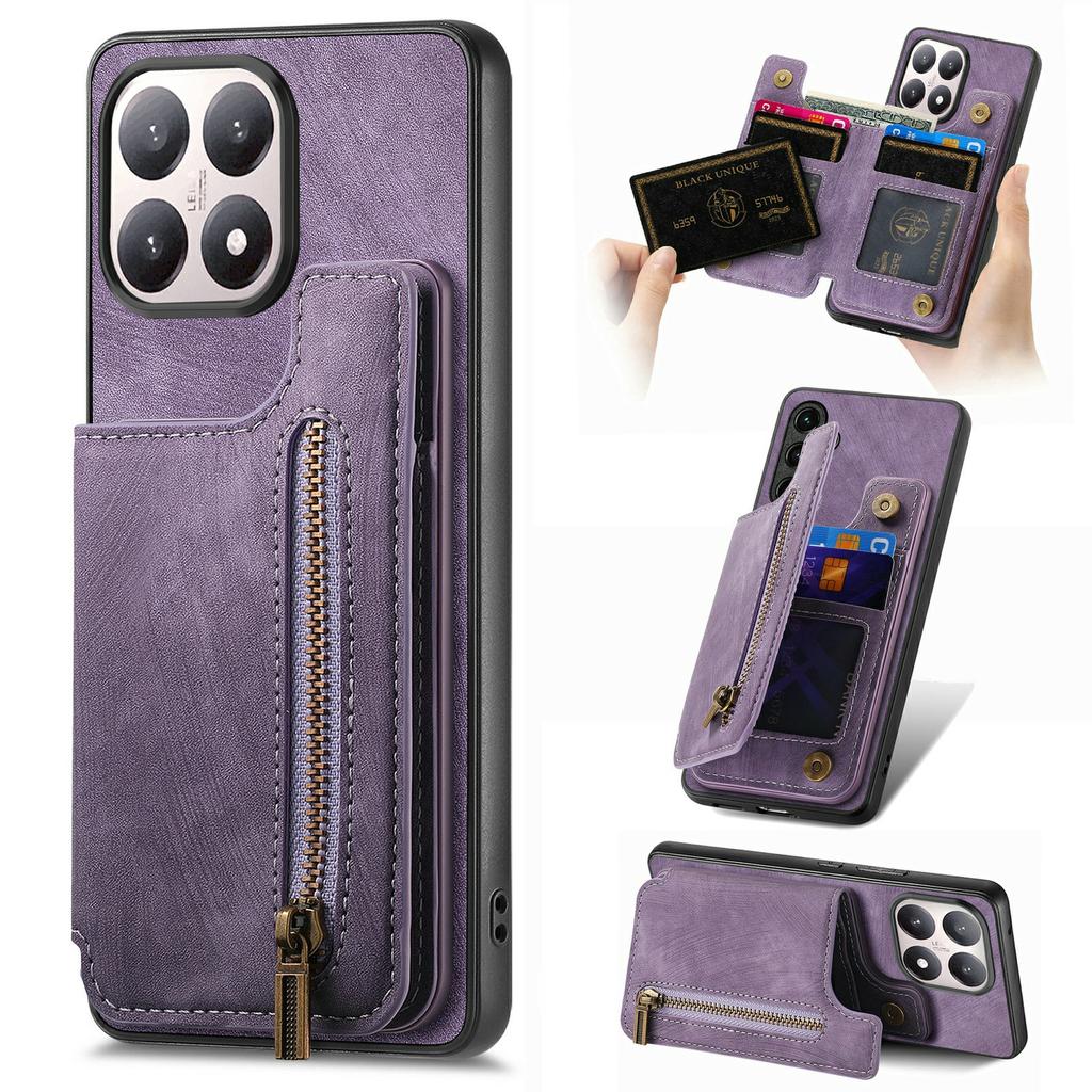 For Xiaomi 15T Case with Zipper Card Holder Retro Leather TPU Phone Cover