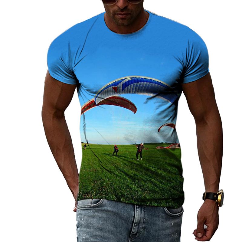 FashionSummer Paragliding 3D Print T-Shirts Streetwear Men Casual Oversized O-Neck Short Sleeved T Shirt Tees Tops Clothing