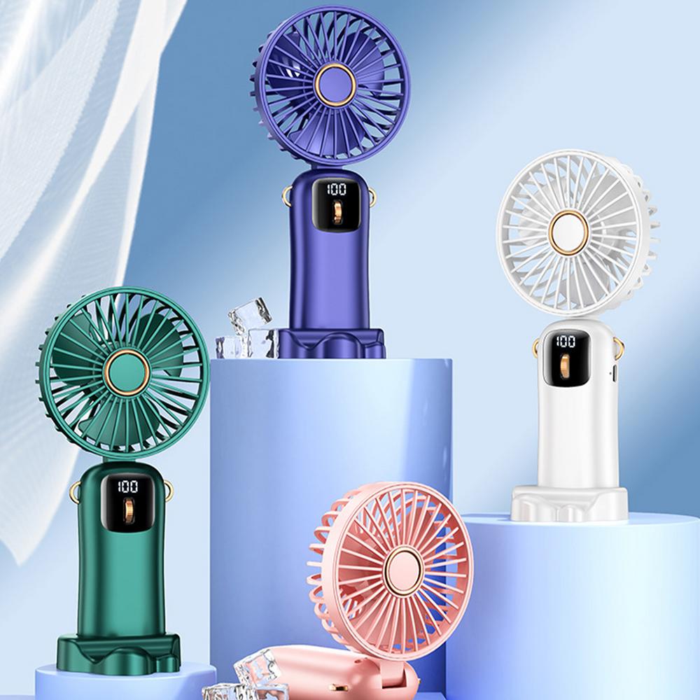 Handheld Mini Fan Foldable Portable Neck Hanging Fans USB Rechargeable Fan With Phone Stand Display Screen