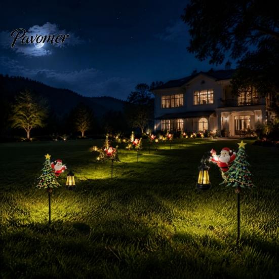 Decorative Christmas Solar Stakes 2Pcs Santa Garden Stake Lights, Pathway Lawn Winter Landscape Lighting Decor with Metal Lantern, Waterproof Outdoor