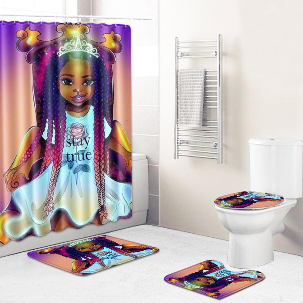 African American Women'S Bathroom Non-Slip Floor Mat, Shower Curtain Combination Carpet, European And American Wind Explosion Female Fixed Zhi