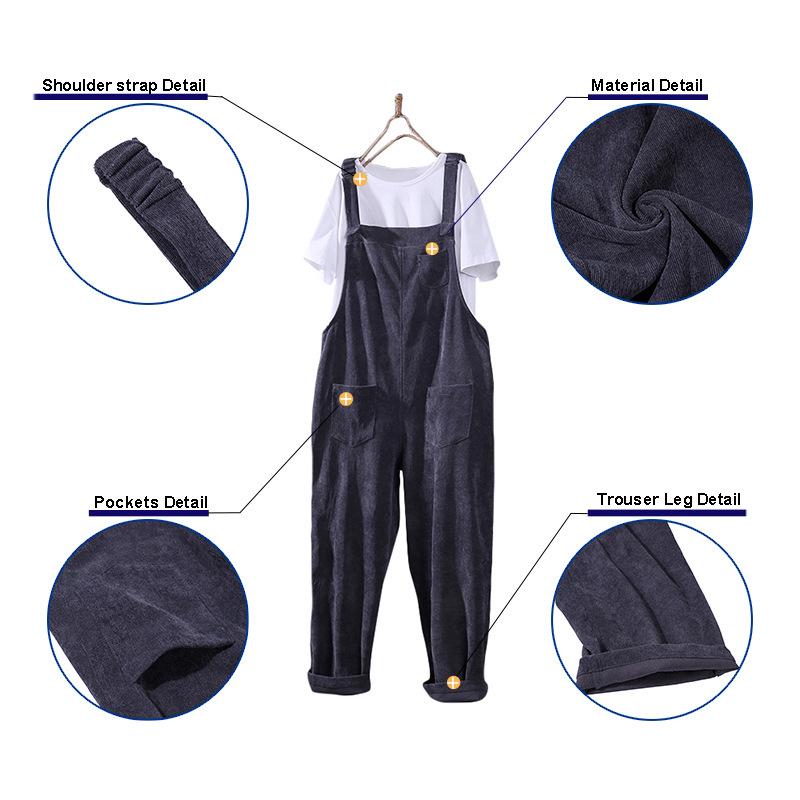 Autumn/Winter Solid Color Casual Corduroy Long Overalls