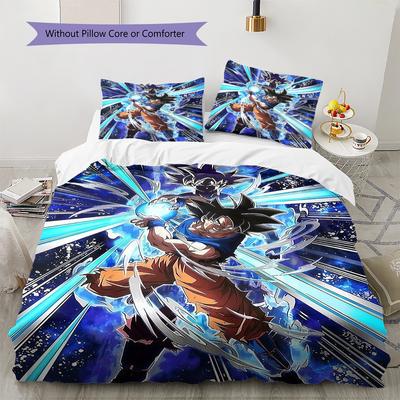 Son Goku Pattern Bedding,Quilt Set Quilt Cover Pillowcase Home Birthday Gift (1 * Duvet Cover + 2 * Pillowcase, Without Core)