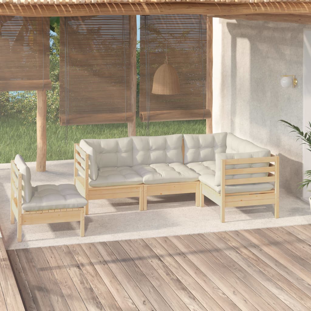 Vidaxl 5-Cz. Garden Lounge Set, Cream Cushions, Pine