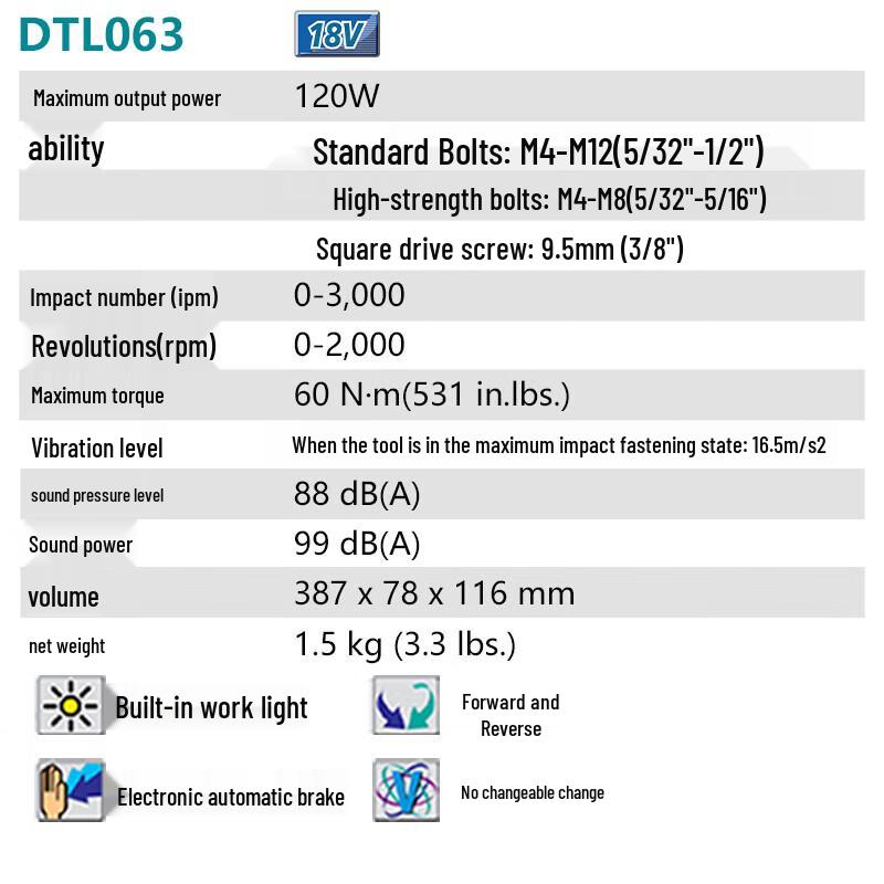 Makita DTL063Z 9.5mm (3/8") Cordless Right Angle Impact Wrench CN plug (adapter included)
