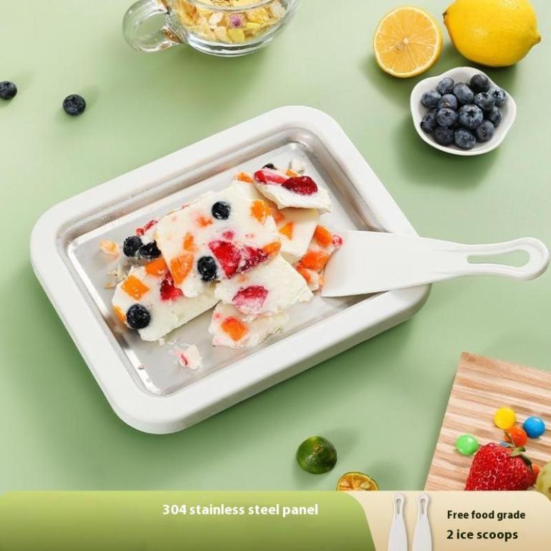 

Household Rolled Ice Cream Maker Small Child S Homemade Yogurt Pudding Stainless Steel Stir Fried Ice Tray Ice Stir Fry Machine білий