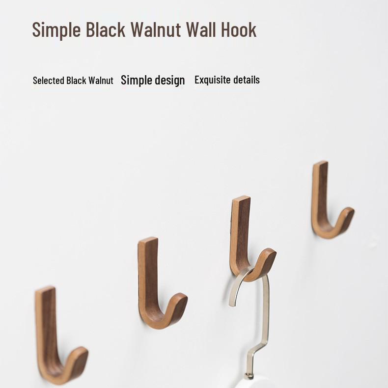 Simple Black Walnut Wood Adhesive Coat & Hat Hook with No-Drill Installation - Personalized Bathroom Style