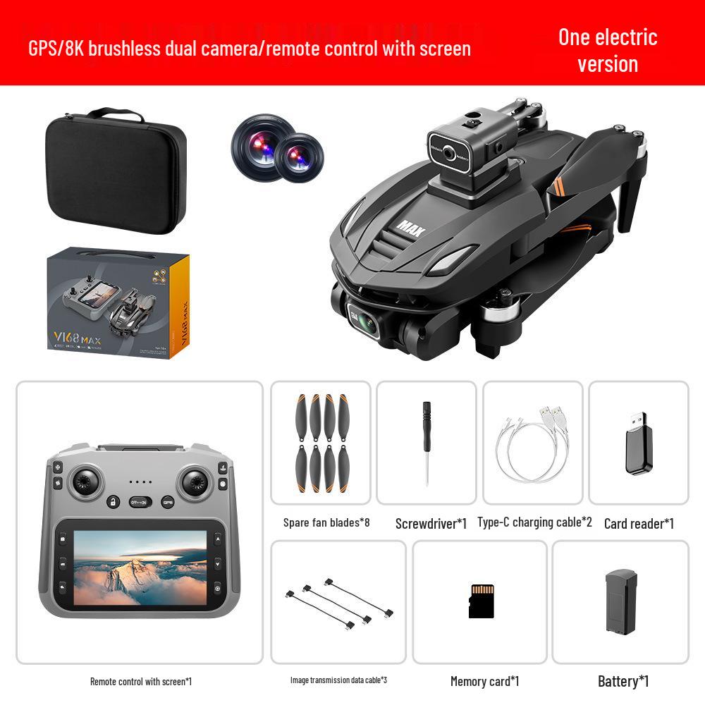 V168 Long-Endurance 8K HD Drone with GPS, One-Key Return, Brushless Motors, Four-Axis Remote Control UAV.