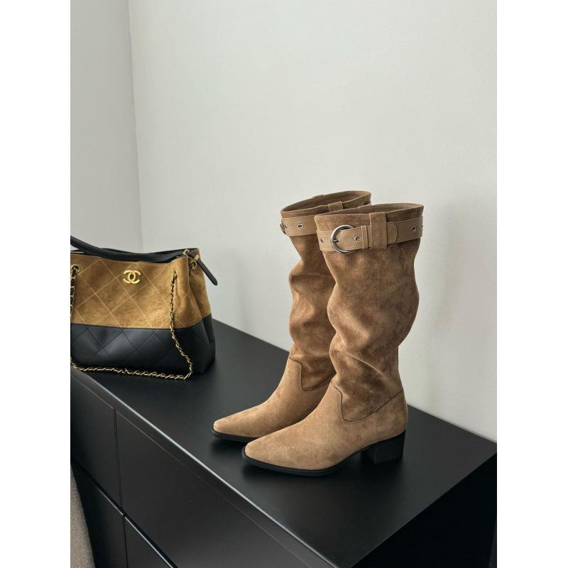 

Boots Women s 2025 Autumn and Winter New Women s Boots Western Coarse Heel Boots Pile Boots Cowboy Boots Pleated Martin Boots 40 хаки