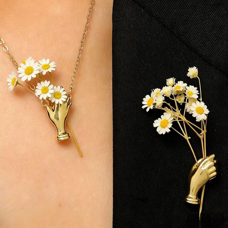 Alloy Hand-Held Flower Necklace Brooch Versatile Suit Pin Accessories For Daily Wear Parties Gifting