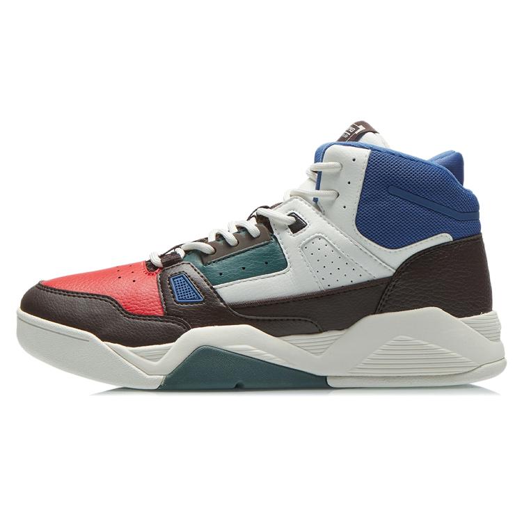 New LiNing Breathable And Lightweight High top Vintage Basketball Shoes Men's White Brown AGBR083-3
