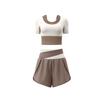 Contrasting color splicing yoga suit women's high waist shorts short sleeves professional Pilates training sportswear